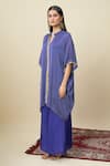 Shop_Alaya Advani_Blue Satin, Georgette Embroidery Split Bandhani Pattern Kurta And Palazzo Set 