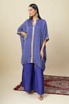 Alaya Advani_Blue Satin, Georgette Embroidery Split Bandhani Pattern Kurta And Palazzo Set _Online