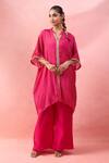 Alaya Advani_Pink Georgette Embroidery Split V-neck Bandhani Kurta And Flared Pant Set _Online_at_Aza_Fashions