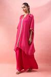 Buy_Alaya Advani_Pink Georgette Embroidery Split V-neck Bandhani Kurta And Flared Pant Set _Online_at_Aza_Fashions