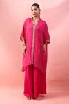 Buy_Alaya Advani_Pink Georgette Embroidery Split V-neck Bandhani Kurta And Flared Pant Set _at_Aza_Fashions