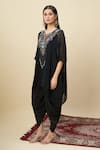 Alaya Advani_Black Georgette Notched Neck Embroidered Cape And Dhoti Pant Set _Online