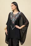 Shop_Alaya Advani_Black Georgette Notched Neck Embroidered Cape And Dhoti Pant Set _Online