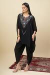 Alaya Advani_Black Georgette Notched Neck Embroidered Cape And Dhoti Pant Set 