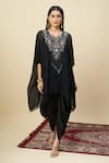 Shop_Alaya Advani_Black Georgette Notched Neck Embroidered Cape And Dhoti Pant Set _at_Aza_Fashions