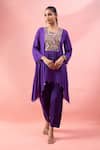 Buy_Alaya Advani_Purple Georgette Embroidery, Tassels, Mirrors, Beads High-low Kurta And Pant Set _at_Aza_Fashions