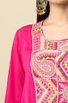 Alaya Advani_Pink Georgette Embroidery, Beads Round Neck High-low Yoke Kurta And Pant Set _Online_at_Aza_Fashions