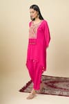 Alaya Advani_Pink Georgette Embroidery, Beads Round Neck High-low Yoke Kurta And Pant Set _at_Aza_Fashions