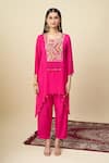 Shop_Alaya Advani_Pink Georgette Embroidery, Beads Round Neck High-low Yoke Kurta And Pant Set 