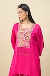Alaya Advani_Pink Georgette Embroidery, Beads Round Neck High-low Yoke Kurta And Pant Set _Online