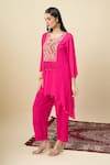 Buy_Alaya Advani_Pink Georgette Embroidery, Beads Round Neck High-low Yoke Kurta And Pant Set _Online