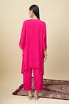 Shop_Alaya Advani_Pink Georgette Embroidery, Beads Round Neck High-low Yoke Kurta And Pant Set _at_Aza_Fashions
