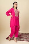 Alaya Advani_Pink Georgette Embroidery, Beads Round Neck High-low Yoke Kurta And Pant Set 