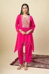 Buy_Alaya Advani_Pink Georgette Embroidery, Beads Round Neck High-low Yoke Kurta And Pant Set _at_Aza_Fashions