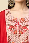 Alaya Advani_Red Satin, Georgette Embroidery, Beads Round Neck Yoke Kurta And Wide Leg Pant Set _Online_at_Aza_Fashions