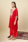 Buy_Alaya Advani_Red Satin, Georgette Embroidery, Beads Round Neck Yoke Kurta And Wide Leg Pant Set 