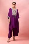 Buy_Alaya Advani_Purple Satin, Georgette Embroidery, Beads Round Yoke Kaftan And Wide Leg Pant Set _at_Aza_Fashions