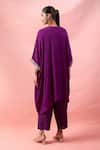 Shop_Alaya Advani_Purple Satin, Georgette Embroidery, Beads Round Yoke Kaftan And Wide Leg Pant Set _at_Aza_Fashions