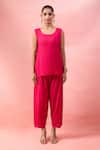 Alaya Advani_Pink Satin, Georgette Embroidery, Beads V-neck, Yoke Kaftan With Wide Leg Pant _Online_at_Aza_Fashions