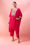 Buy_Alaya Advani_Pink Satin, Georgette Embroidery, Beads V-neck, Yoke Kaftan With Wide Leg Pant _Online_at_Aza_Fashions