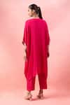 Shop_Alaya Advani_Pink Satin, Georgette Embroidery, Beads V-neck, Yoke Kaftan With Wide Leg Pant _at_Aza_Fashions