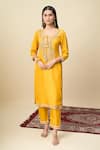 Buy_Alaya Advani_Yellow Crepe Embroidery, Beads, Tassels V-neck Yoke Kurta And Pant Set _Online_at_Aza_Fashions