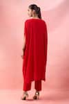 Shop_Alaya Advani_Red Crepe Embroidery Round Neck Yoke Cape Kurta And Pant Set _at_Aza_Fashions