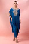 Buy_Alaya Advani_Blue Crepe Embroidery Round Neck Cape Kurta And Pant Set 