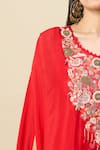 Buy_Alaya Advani_Red Georgette Embroidery, Beads Round Neck Yoke Cape Kurta And Pant Set 