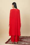 Shop_Alaya Advani_Red Georgette Embroidery, Beads Round Neck Yoke Cape Kurta And Pant Set _at_Aza_Fashions