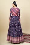Shop_Alaya Advani_Blue Silk , Embroidery Floral Print Anarkali With Color Block Dupatta _at_Aza_Fashions