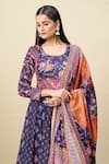 Buy_Alaya Advani_Blue Silk , Embroidery Floral Print Anarkali With Color Block Dupatta _Online_at_Aza_Fashions