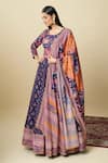 Buy_Alaya Advani_Blue Silk , Embroidery Floral Print Anarkali With Color Block Dupatta _at_Aza_Fashions