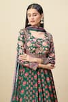 Buy_Alaya Advani_Green Silk Satin Embroidery Round Neck Floral Print Anarkali With Dupatta _Online_at_Aza_Fashions
