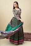 Buy_Alaya Advani_Green Silk Satin Embroidery Round Neck Floral Print Anarkali With Dupatta 