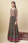 Shop_Alaya Advani_Green Silk Satin Embroidery Round Neck Floral Print Anarkali With Dupatta 