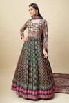 Alaya Advani_Green Silk Satin Embroidery Round Neck Floral Print Anarkali With Dupatta _Online