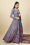 Shop_Alaya Advani_Gray Silk Satin Embroidery Round Floral Print Anarkali With Matching Dupatta _Online_at_Aza_Fashions