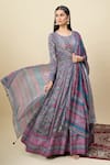 Alaya Advani_Gray Silk Satin Embroidery Round Floral Print Anarkali With Matching Dupatta _Online