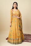 Buy_Alaya Advani_Yellow Silk Satin Embroidery Round Neck Floral Print Anarkali And Dupatta Set _at_Aza_Fashions