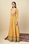 Alaya Advani_Yellow Silk Satin Embroidery Round Neck Floral Print Anarkali And Dupatta Set _Online_at_Aza_Fashions