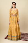 Alaya Advani_Yellow Silk Satin Embroidery Round Neck Floral Print Anarkali And Dupatta Set _at_Aza_Fashions
