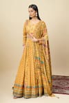 Buy_Alaya Advani_Yellow Silk Satin Embroidery Round Neck Floral Print Anarkali And Dupatta Set 