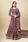 Shop_Alaya Advani_Purple Silk Satin Embroidery Round Neck Floral Print Anarkali With Dupatta _Online_at_Aza_Fashions