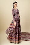 Buy_Alaya Advani_Purple Silk Satin Embroidery Round Neck Floral Print Anarkali With Dupatta 