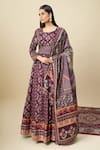 Buy_Alaya Advani_Purple Silk Satin Embroidery Round Neck Floral Print Anarkali With Dupatta _at_Aza_Fashions
