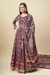 Alaya Advani_Purple Silk Satin Embroidery Round Neck Floral Print Anarkali With Dupatta _Online