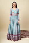 Shop_Alaya Advani_Blue Silk Satin Embroidery, Tassels Round Printed Anarkali With Paisley Dupatta 