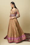 Buy_Alaya Advani_Gold Silk Satin Embroidery Round Neck Floral Print And Yoke Anarkali _at_Aza_Fashions