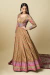 Shop_Alaya Advani_Gold Silk Satin Embroidery Round Neck Floral Print And Yoke Anarkali 